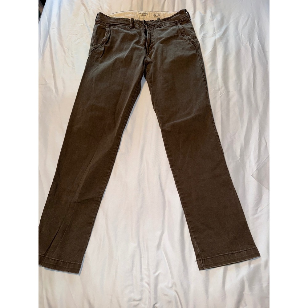 Abercrombie & Fitch Mens Brown Chino Pants Straight Leg 32x32 Casual Trousers